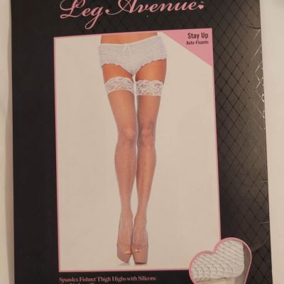 Leg Avenue Stay Up Spandex Fishnet Thigh Highs White