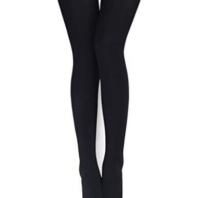 Womens Opaque Fleece Lined Tights Colorful Small-Medium One Pair ( Black )