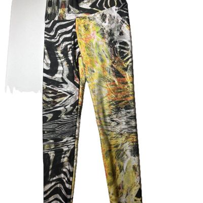 Emily HSU High Rise Leggings Black/white/ Yellow Zebra Abstract Size L Women’s