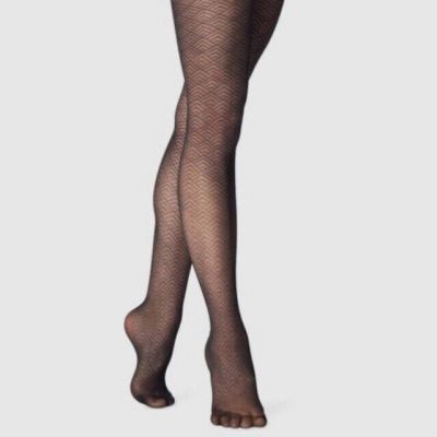 New Retro Vintage Boho a.new.day Black Geometric Fashion Tights  1X/2X