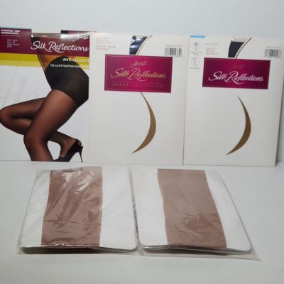 Lot of 5 Hanes Silk Reflections Silky Sheer Pantyhose Sz AB  Nude Black Sheer