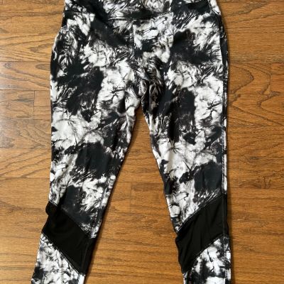 XERSION Full Length Legging Quick-Dri Black White Tie Dye Fitted Stretch Pant L