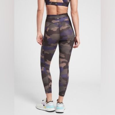 Athleta Ultimate Stash Printed 7/8 Tights Mantra Print Blue Small Ankle Workout