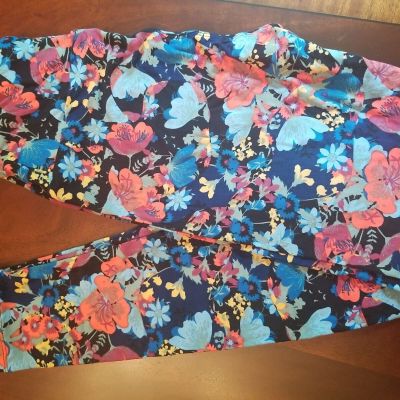 LuLaRoe Leggings OS, Blue/Teal/Yellow/Peach Floral Flowers, NWT