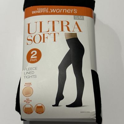 2 Pair Blissful Benefits Warner's Ultra Soft Fleece Lined   Tights S/M Black