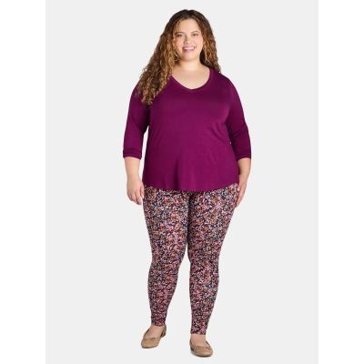 Terra & Sky Women's Plus High-Rise Floral Legging Size: 3X Inseam: 27