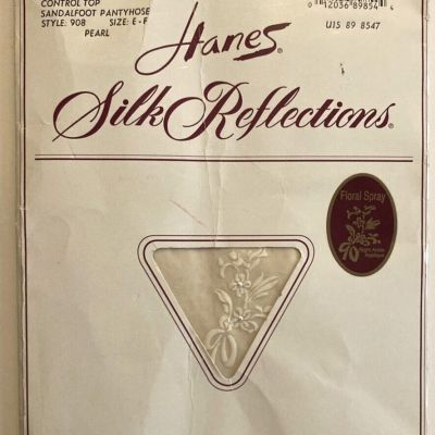 Vintage Hanes Silk Reflections Control Top Pantyhose Pearl Floral Spray E-F PH23