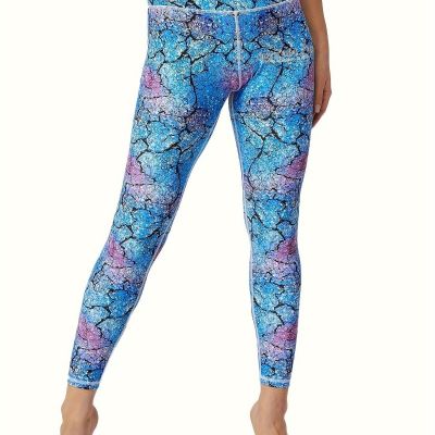 Crack Graphic Leggings With Rear Zip Pocket, Women's Fashion Style High-Waisted