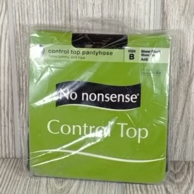 No Nonsense Control Top Pantyhose Size B Sheer Black, Sheer Toe A48 1 Pair