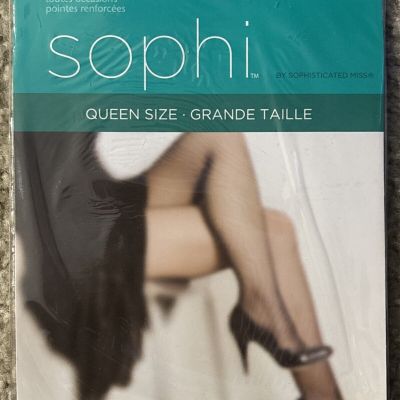 Vintage Sophi Pantyhose Day Sheer Reinforced Toe Black Queen 160-190 Lbs