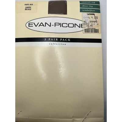 Vintage Pantyhose Evan Picone Control Top Sheer Sandalfoot Dark Beige Sz AB 3pr