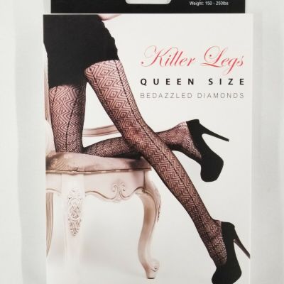 Yelete Killer Legs Fishnet Pantyhose Stocking Bedazzled Diamonds Size Queen