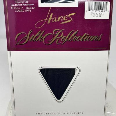 Hanes Silk Reflections Classic Navy Control Top Pantyhose Sandalfoot Sz EF #717