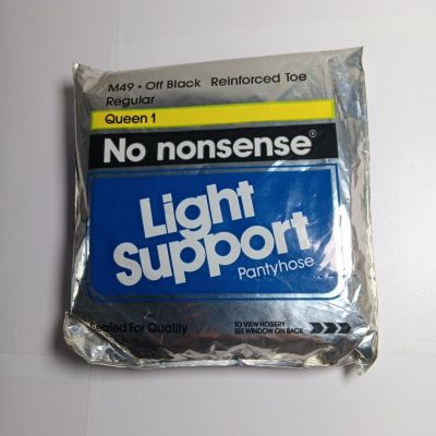 Vintage No Nonsense 1990 Light Support Pantyhose Queen 1 Size Off Black M49 NOS