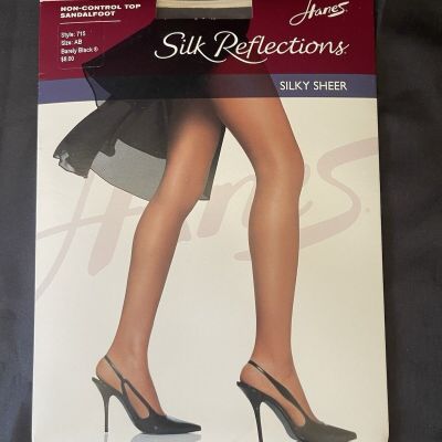 Hanes Silky Reflections Pantyhose Barely Black Silky Sheer size AB NEW