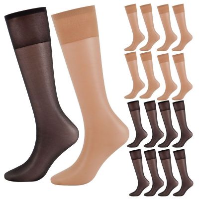 4-8 Pairs Womens Knee High Nylon Hose Socks Jet Stretchy Sheers Stockings New