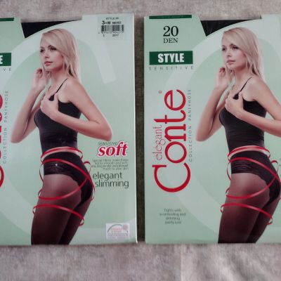 Elegant Conte Style Pantyhose - Nero - Size: 3 - 2 Pairs - Sexy! Gorgeous!