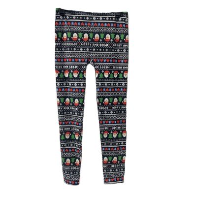 Santa Claus Merry & Bright Fair Isle Ugly Christmas Legging Juniors L 11/13