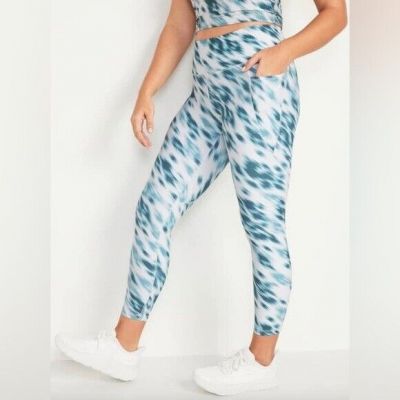 New Old Navy White Cheetah Blue Powersoft 7/8 High-rise Leggings Size XXL bin 1N