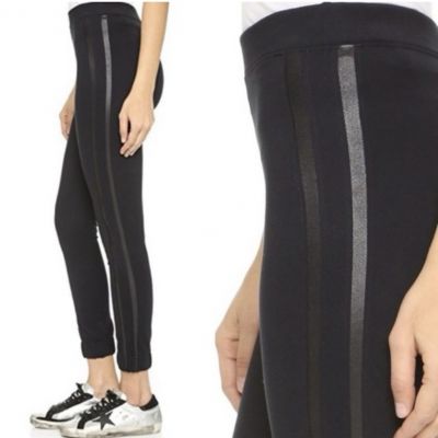 Spanx Track Leggings Faux Leather Stripes Black M