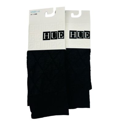 HUE Striped Diamond Knee Highs 2 Pair Black Womens One Size Fashion Knee Highs