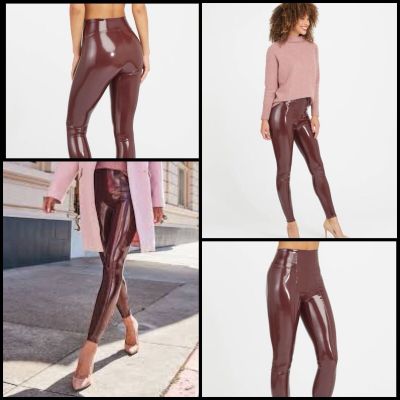 New! Spanx Faux Patent Leather Sleek Smoothing Slimming Contour Waist Leggings M