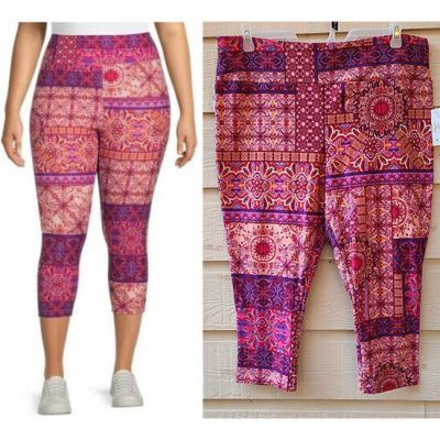 Terra & Sky Women's Boho Patchwork High Rise Super Soft Sueded Capri Leggings