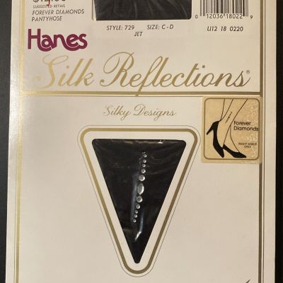 Hanes Silk Reflections Pantyhose CD Jet Forever Diamonds Rhinestones Ultra Sheer