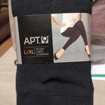 Apt 9 Black Dot L/XL Plush Lined Leggings Poly Spandex NEW