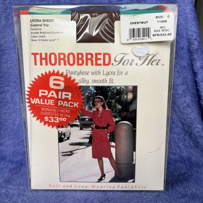 new vintage 5 Pack thorobred for her chestnut sheer control top pantyhose Sz C