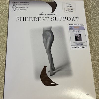 JCPenney Sheer Caress pantyhose size Short Sheerest Support Suntan control top