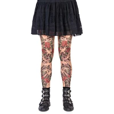 Wild Rose Ladies Sheishe Red Rose Tattoo Mesh Leggings