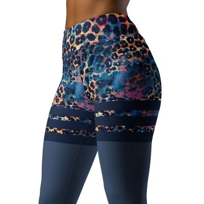 Leopard Three Stripe Leggings -Purple Animal Cheetah Women Gift Gym Workout Pant