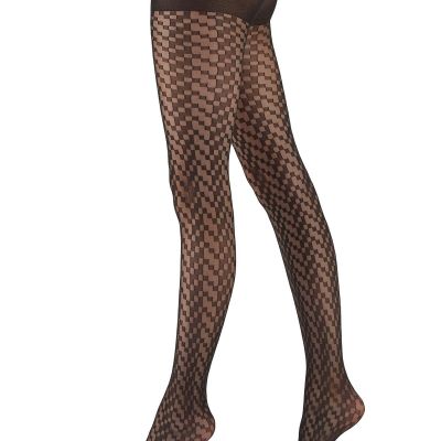 Women's Cubist Chevron Pattern Tights- sheer tight with geometric pattern and...