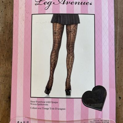 Women’s SHEER Pantyhose w/OPAQUE Woven SPIDERWEBS~One Size~BLACK Nylon NWT