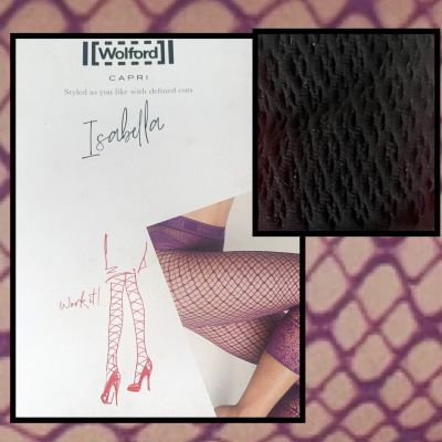 $67 New XS Wolford Fishnet Net Capri Isabella Black tights stockings