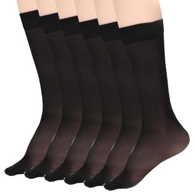 6 Pairs Black Stocking Socks Women Tight Sheer Knee High Stockings with Reinf...