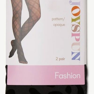 Joyspun Women's Leopard and Opaque burgundy Tights, 2-Pack, Size Small NWT