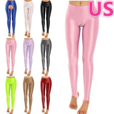 US Women Shiny Pantyhose Glossy Footless Tights Crotchless Skinny Pants Trousers