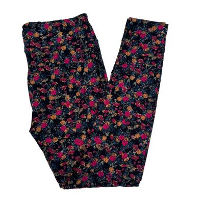 LuLaRoe Tall & Curvy Women's Black Pink Blue Floral Leggings LLR TC Plus Size