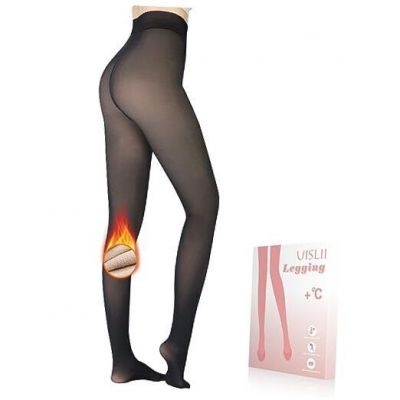 Fleece Lined Tights Women, Warm Medium Plus Fake Translucent Black-pantyhose