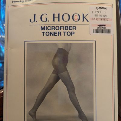 NOS J.G. Hook Microfiber Toner Top Evening Sheer Pantyhose In Black Tall