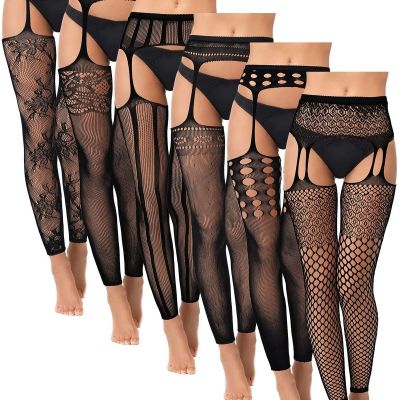 6 Pairs Women Fishnet Footless Tights High Waist Suspender Pantyhose Garter B...