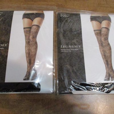 LEG AVENUE SPANDEX FLORAL THIGH HIGHS WITH ELASTIC TOP BLACK LOT OF 2