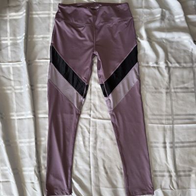 BCBG MAXAZRIA Colorblock Chevron Excercise Workout Leggings Purple Black Large L