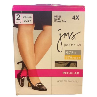 Just My Size Pantyhose Size 4x Nude Sheer Toe 93025 Value Pack 2 Pair Regular