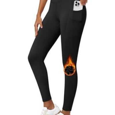 Women's Fleece Lined Leggings Thermal Winter Pants Warm Yoga Small Black