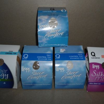 Asst. Lot of 5 Leggs Sheer Energy, Sheer Comfort & Silken Mist Pantyhose - Queen