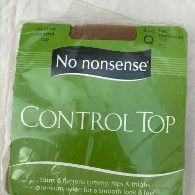 NIP! No Nonsense Control Top Pantyhose, Reinforced Toe, Size Q, Tan 1 Pair. USA