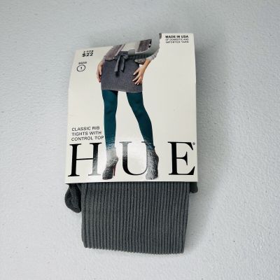 HUE Control Top Tights Size 1 Steel Gray Rib Tights Womens 1 Pair Pack New